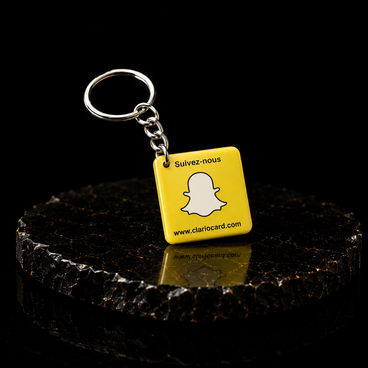 Porte-clés Snapchat NFC ClarioCard — Votre profil toujours avec vous · Sans abonnement