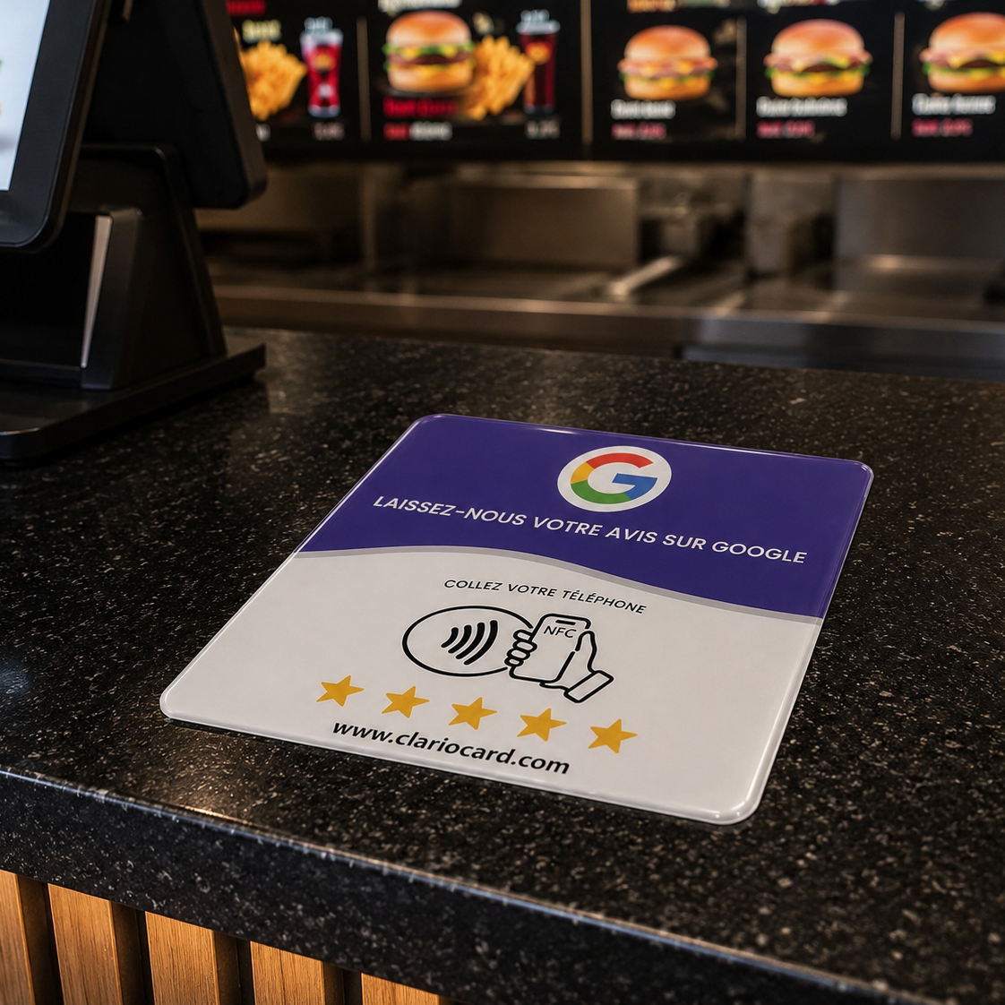 Plaque Google Avis NFC ClarioCard — Collectez plus d'avis en 1 tap · Sans abonnement