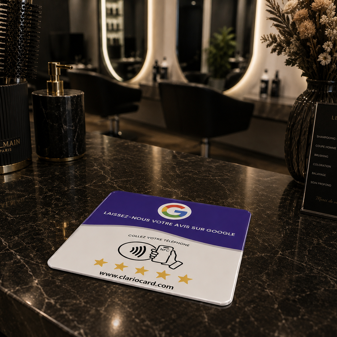 Plaque Google Avis NFC ClarioCard — Collectez plus d'avis en 1 tap · Sans abonnement