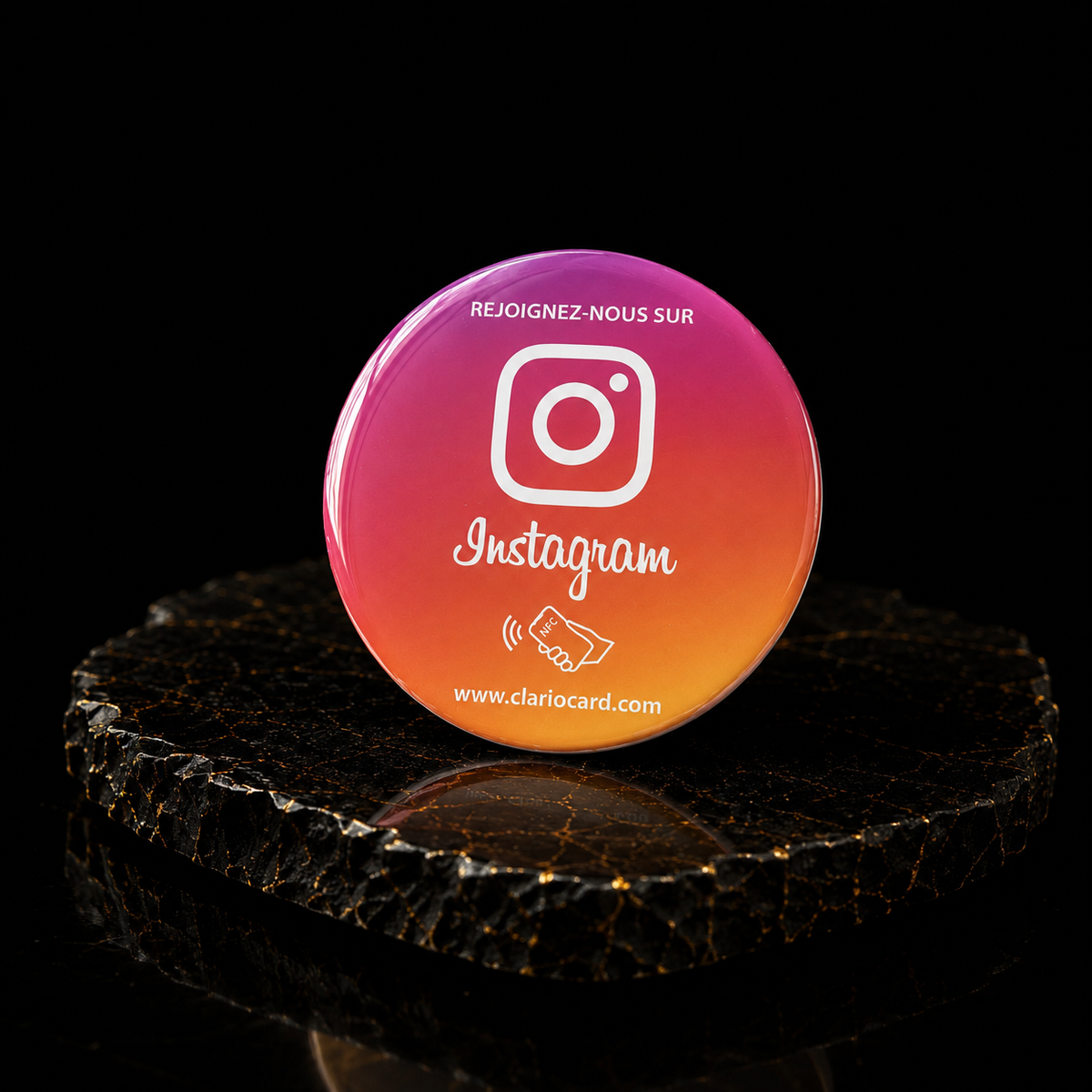 Plaque Circulaire Instagram NFC ClarioCard — Gagnez des followers en 1 tap · Sans abonnement