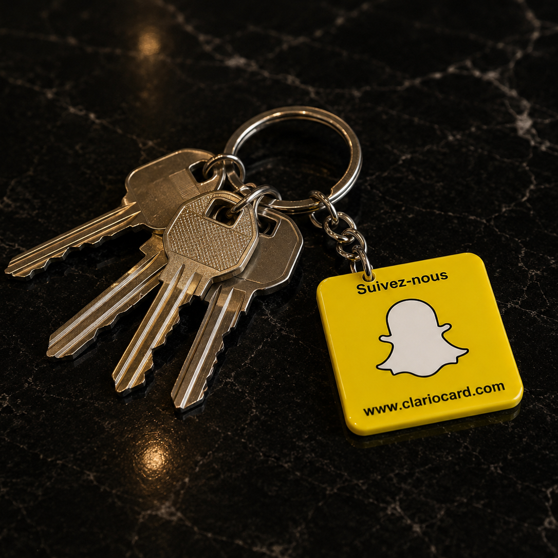 Porte-clés Snapchat NFC ClarioCard — Votre profil toujours avec vous · Sans abonnement