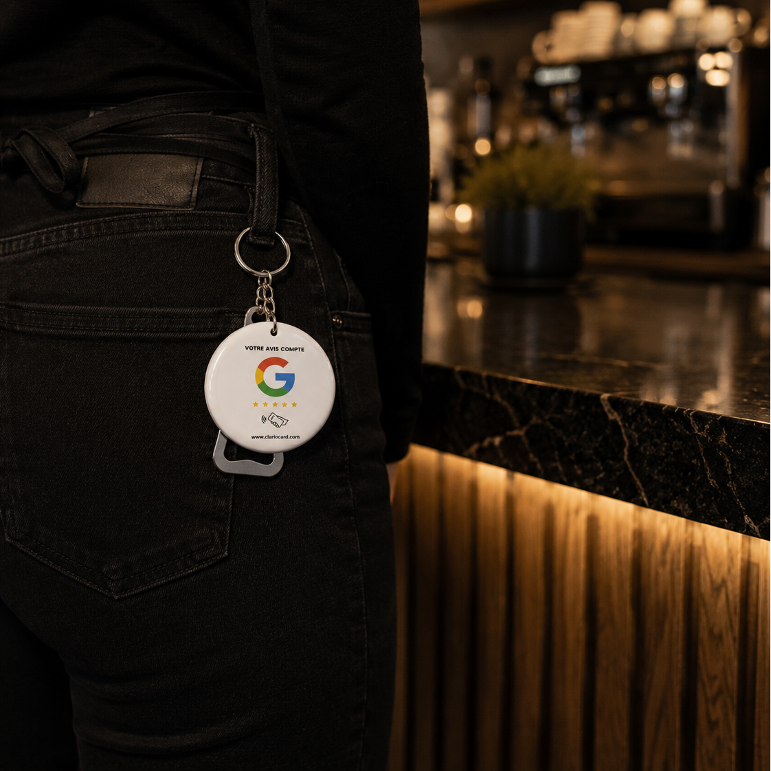 Porte-clés Google Avis NFC ClarioCard — Collectez des avis partout · Sans abonnement