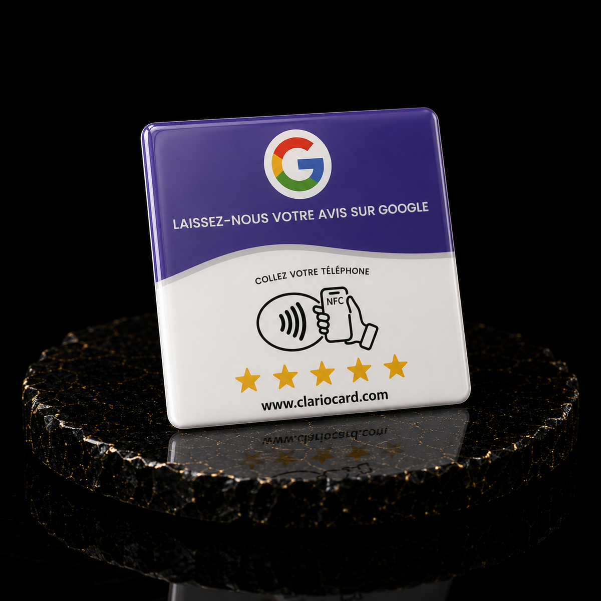 Plaque Google Avis NFC ClarioCard — Collectez plus d'avis en 1 tap · Sans abonnement