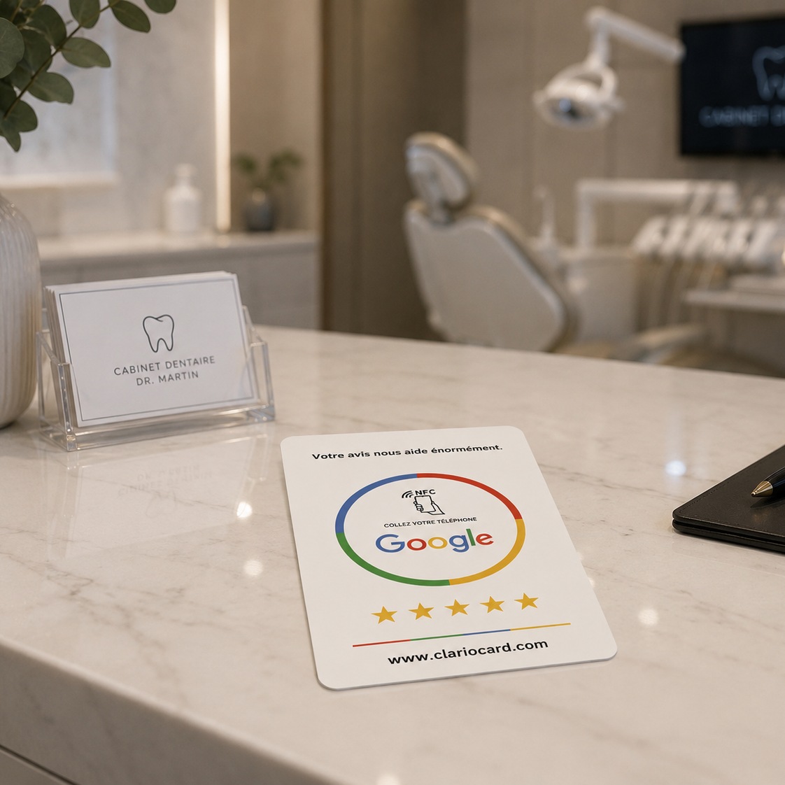 Carte Google Avis NFC ClarioCard — Format carte de crédit · Sans abonnement