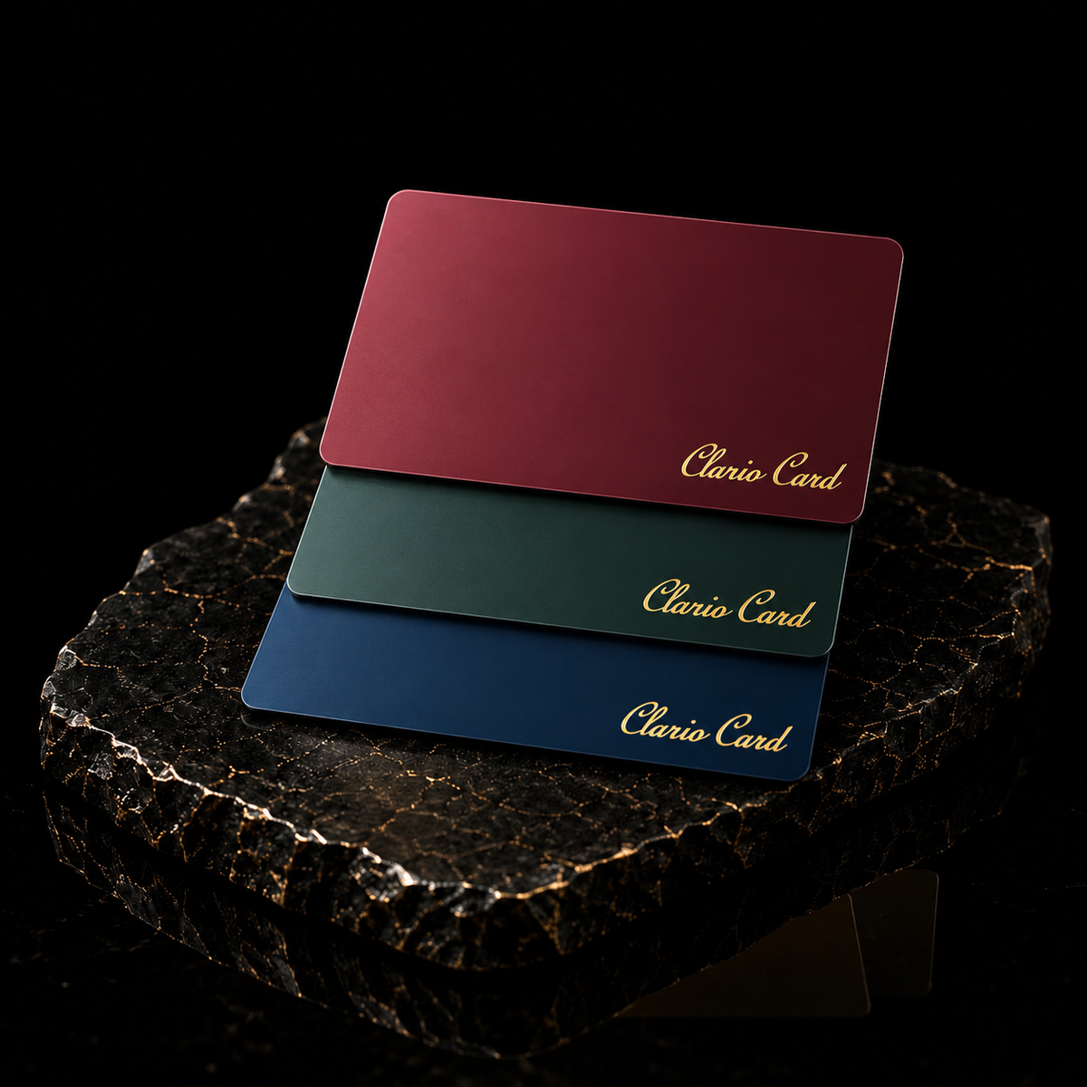 Carte de Visite NFC ClarioCard — 3 Finitions : Bordeaux · Vert · Bleu · Sans abonnement